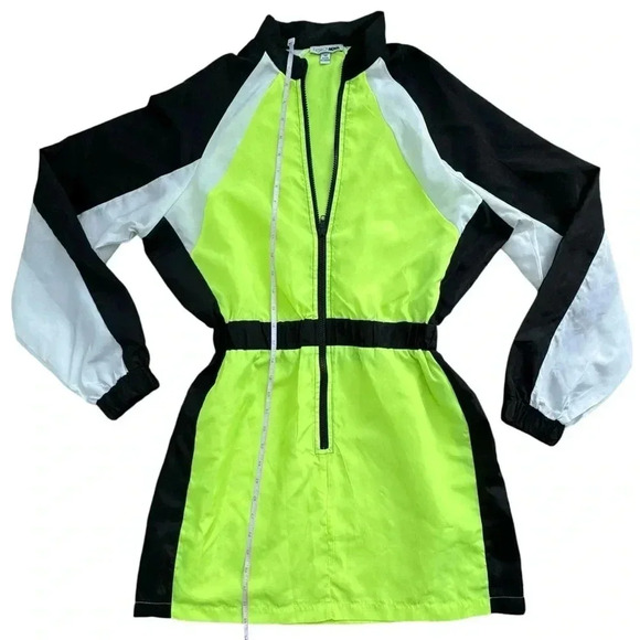 Neon Green/Yellow Wind Breaker Dress - Half Zipper Long Sleeves - Picture 9 of 10